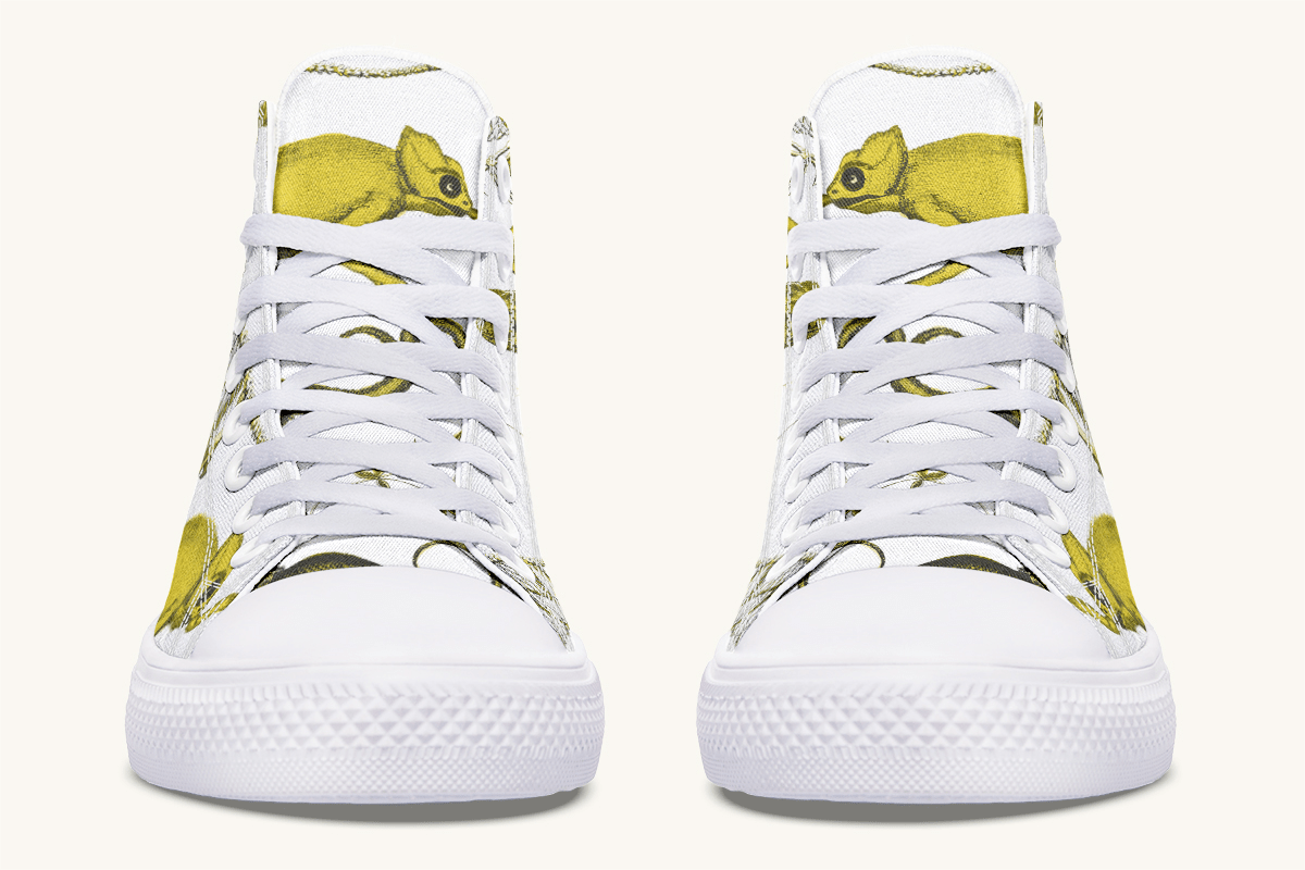 Reptilian in Bloom White and Gold Hightops - Jaded Lament