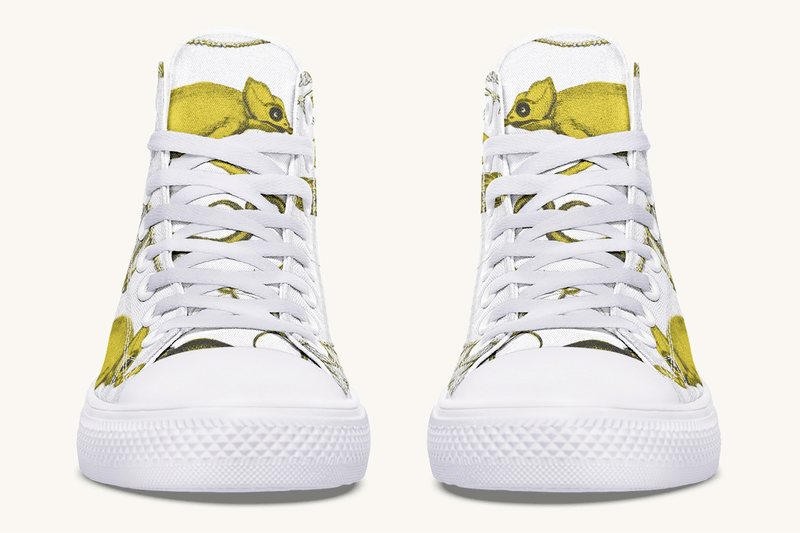 Reptilian in Bloom White and Gold Hightops - Jaded Lament