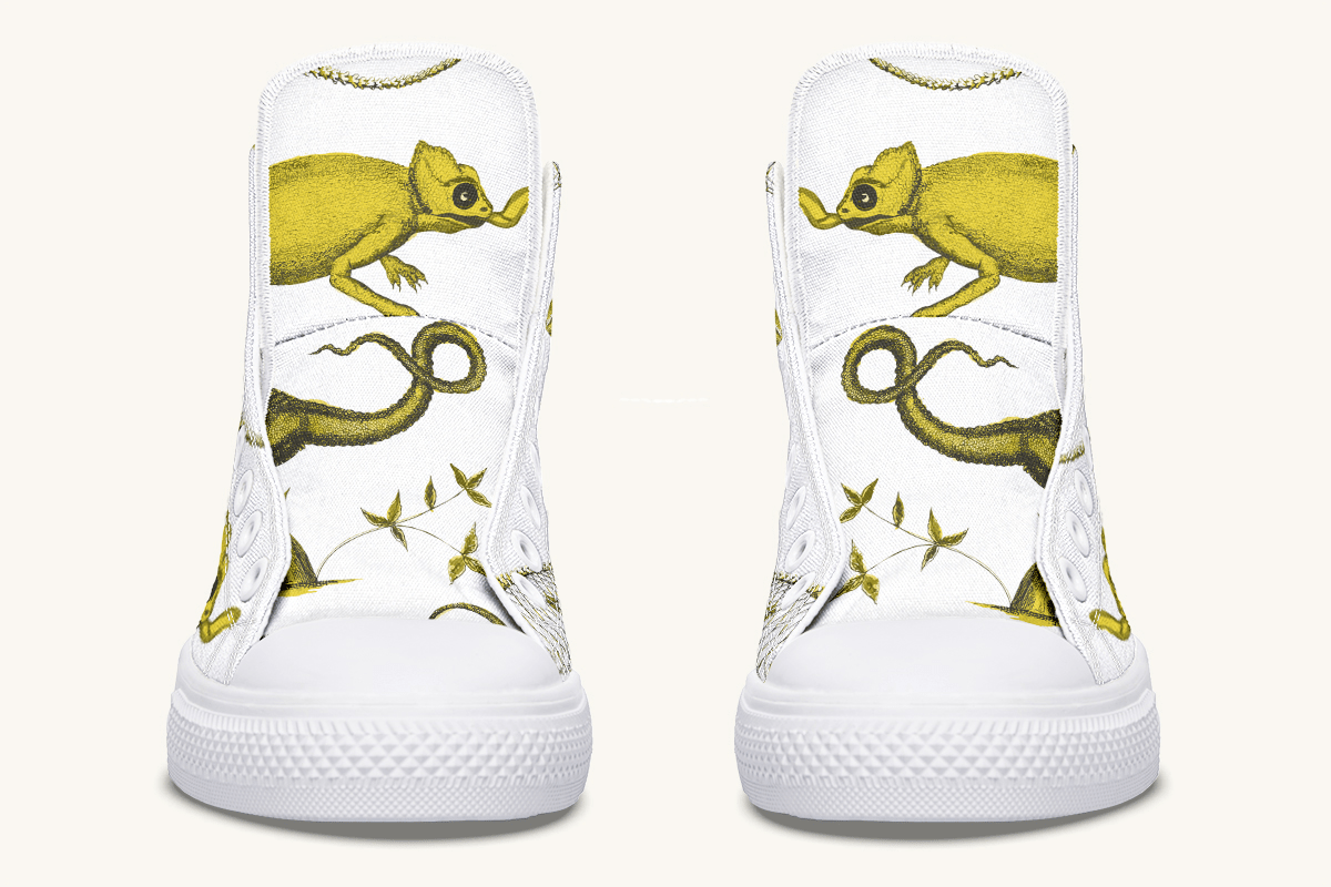 Reptilian in Bloom White and Gold Hightops - Jaded Lament