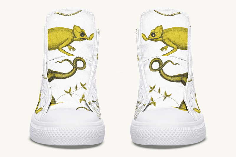 Reptilian in Bloom White and Gold Hightops - Jaded Lament