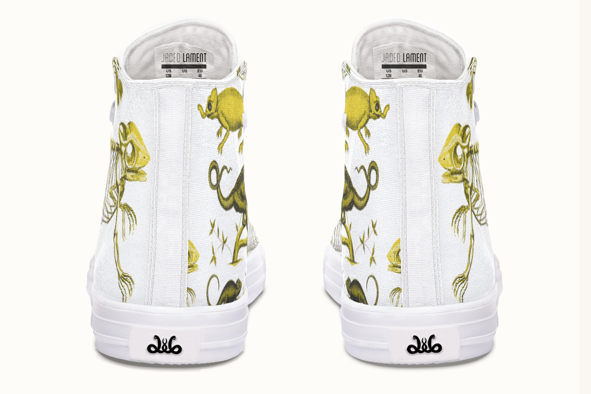 Reptilian in Bloom White and Gold Hightops - Jaded Lament