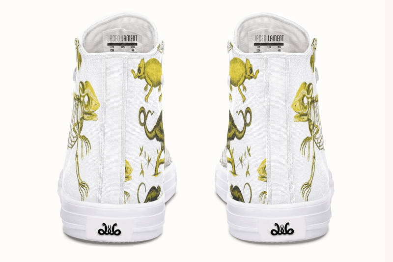 Reptilian in Bloom White and Gold Hightops - Jaded Lament