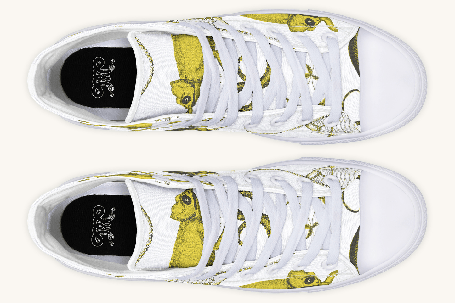 Reptilian in Bloom White and Gold Hightops - Jaded Lament