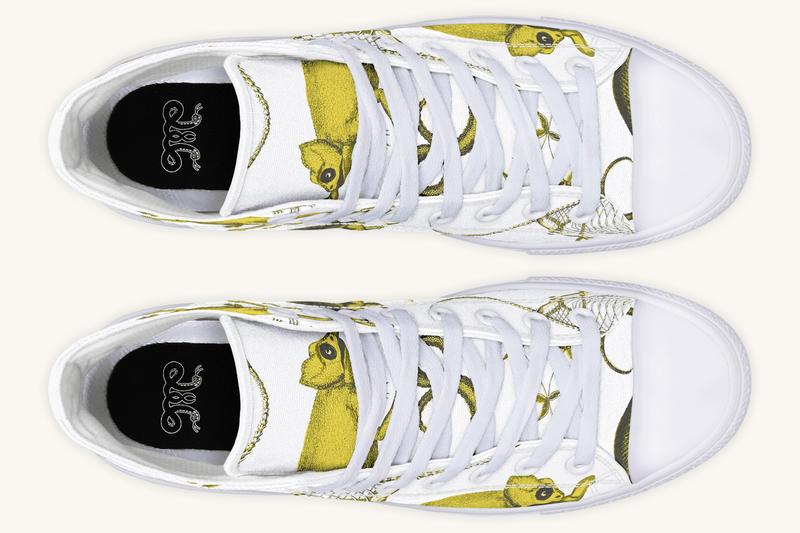 Reptilian in Bloom White and Gold Hightops - Jaded Lament