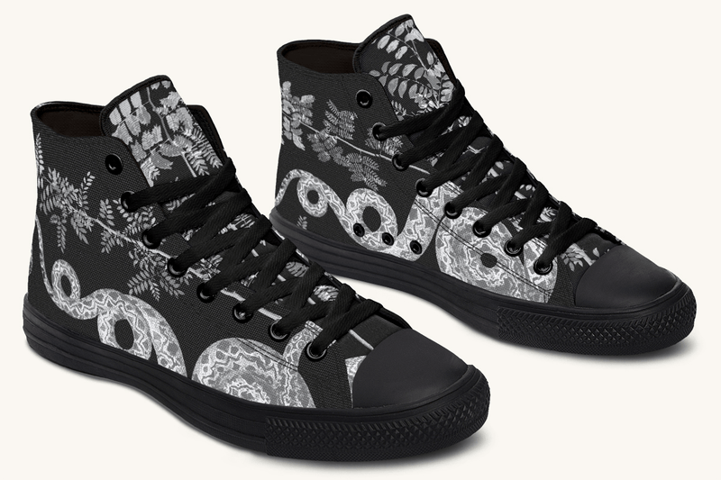 Serpent in Bloom Silver Snake Hightops - Jaded Lament