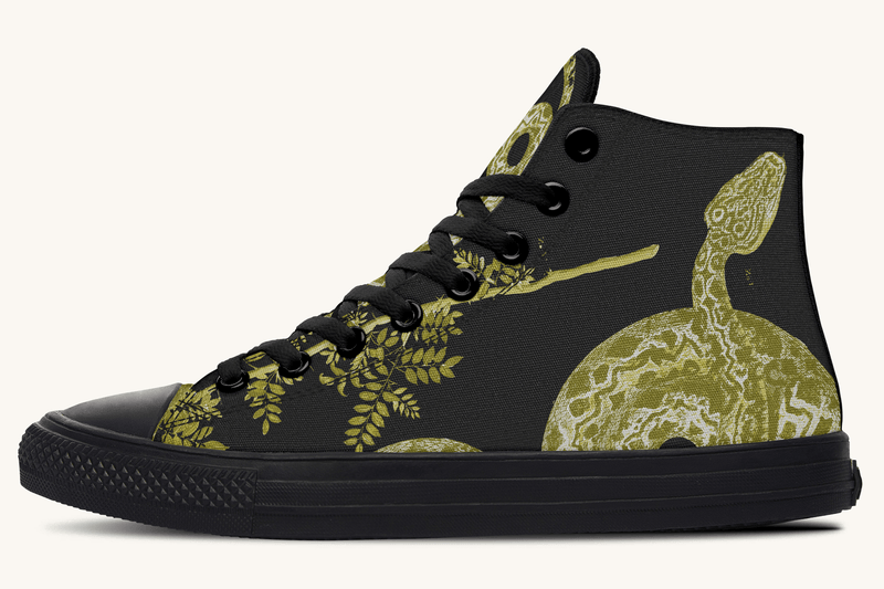 Serpent in Bloom Gold on Black Hightops - Jaded Lament