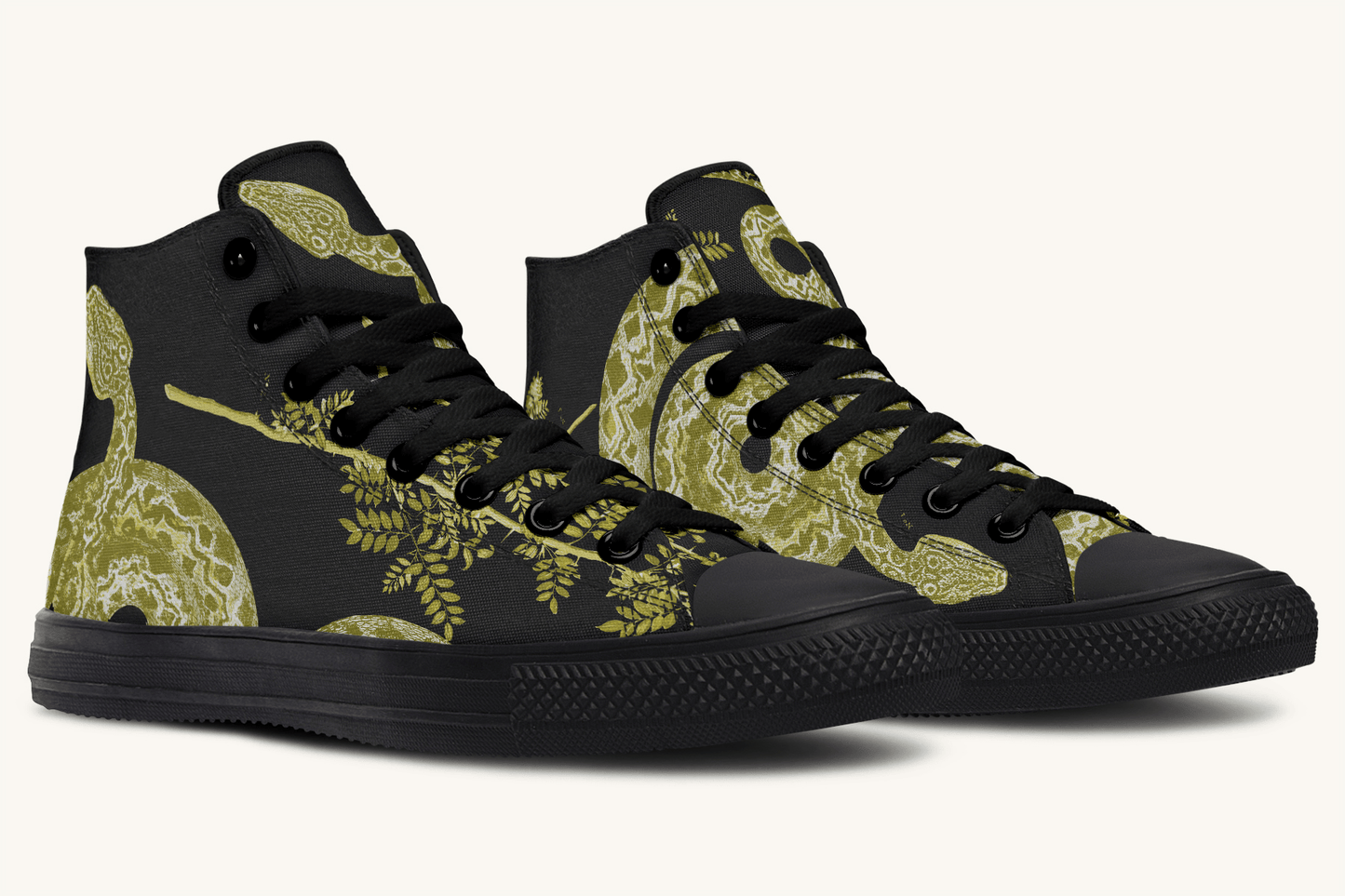 Serpent in Bloom Gold on Black Hightops - Jaded Lament