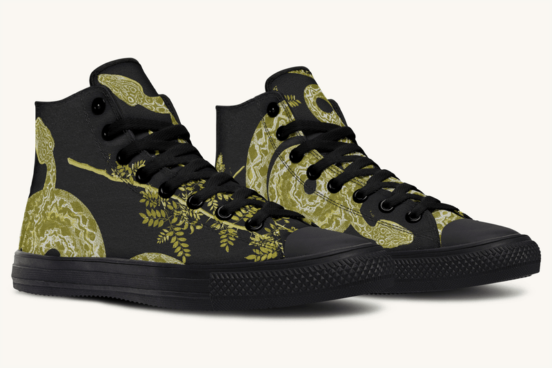Serpent in Bloom Gold on Black Hightops - Jaded Lament
