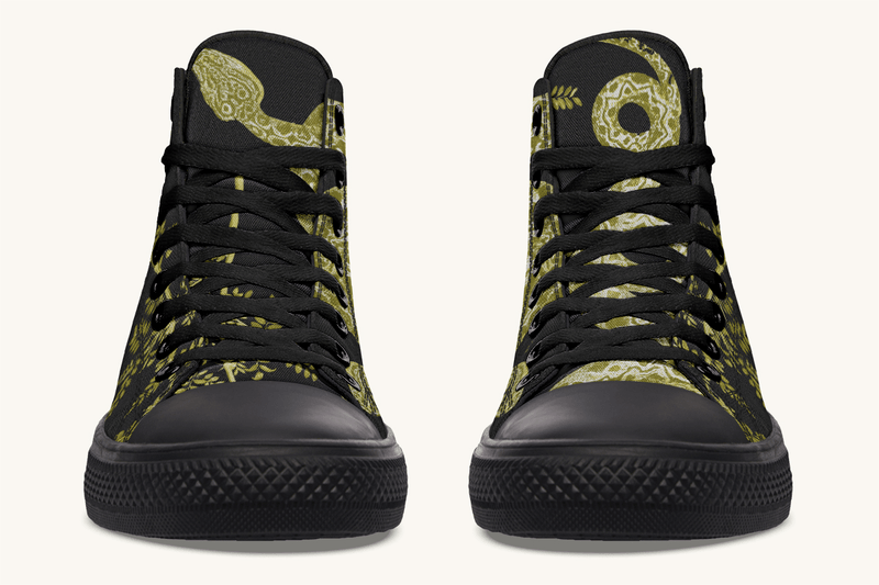 Serpent in Bloom Gold on Black Hightops - Jaded Lament