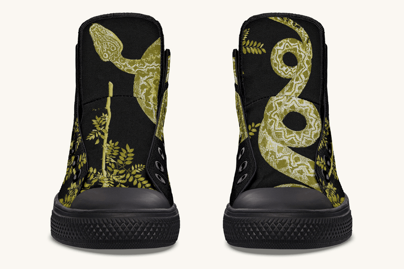 Serpent in Bloom Gold on Black Hightops - Jaded Lament