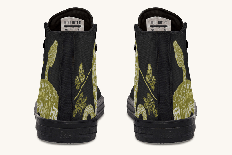 Serpent in Bloom Gold on Black Hightops - Jaded Lament