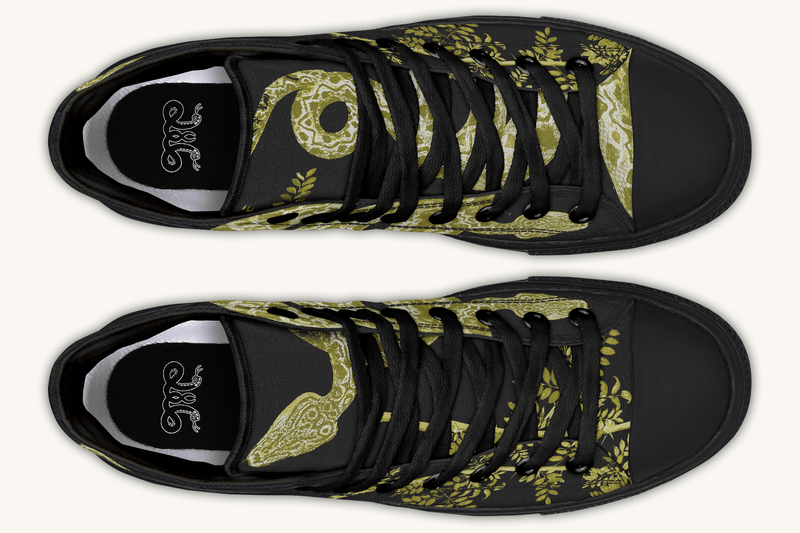 Serpent in Bloom Gold on Black Hightops - Jaded Lament