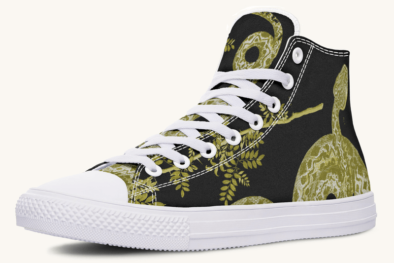 Serpent in Bloom Gold on Black Hightops - Jaded Lament