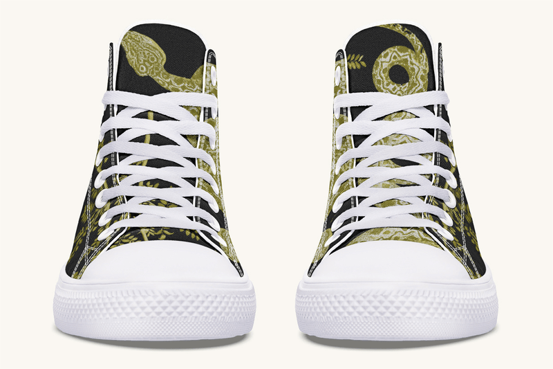 Serpent in Bloom Gold on Black Hightops - Jaded Lament