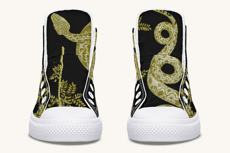 Serpent in Bloom Gold on Black Hightops - Jaded Lament