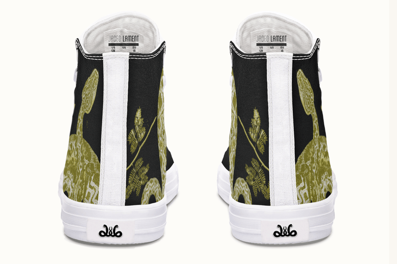 Serpent in Bloom Gold on Black Hightops - Jaded Lament