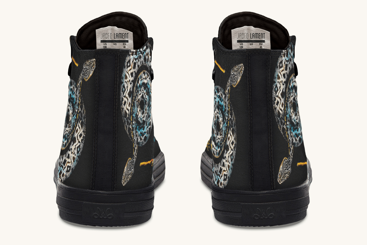 Serpent in Bloom Multicolor Snake on Black Hightops - Jaded Lament