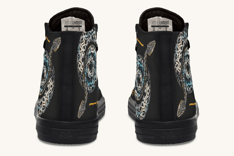 Serpent in Bloom Multicolor Snake on Black Hightops - Jaded Lament