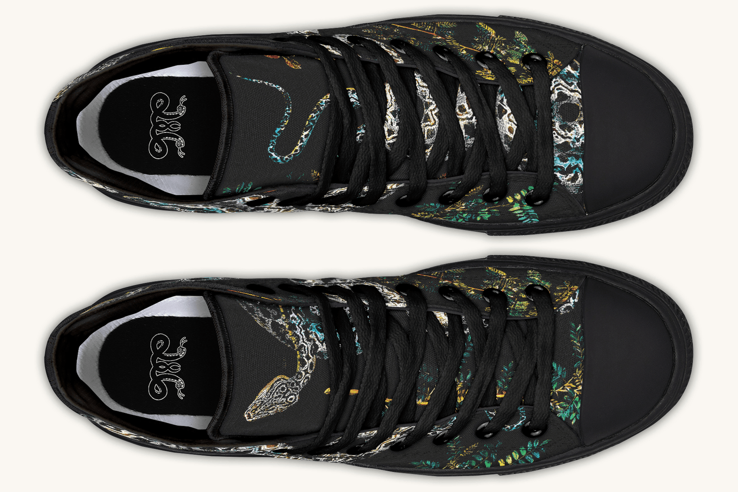 Serpent in Bloom Multicolor Snake on Black Hightops - Jaded Lament