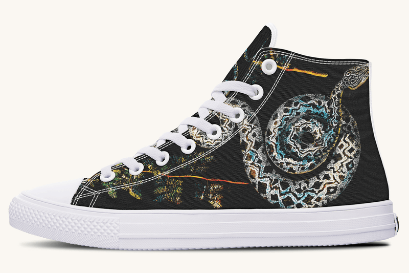 Serpent in Bloom Multicolor Snake on Black Hightops - Jaded Lament