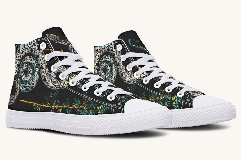 Serpent in Bloom Multicolor Snake on Black Hightops - Jaded Lament