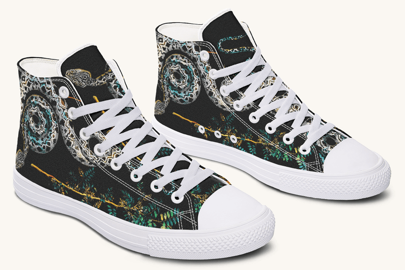 Serpent in Bloom Multicolor Snake on Black Hightops - Jaded Lament