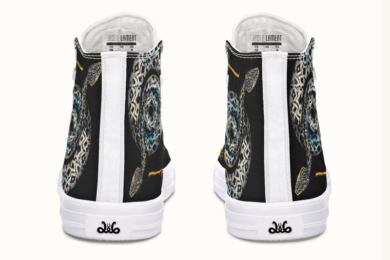 Serpent in Bloom Multicolor Snake on Black Hightops - Jaded Lament
