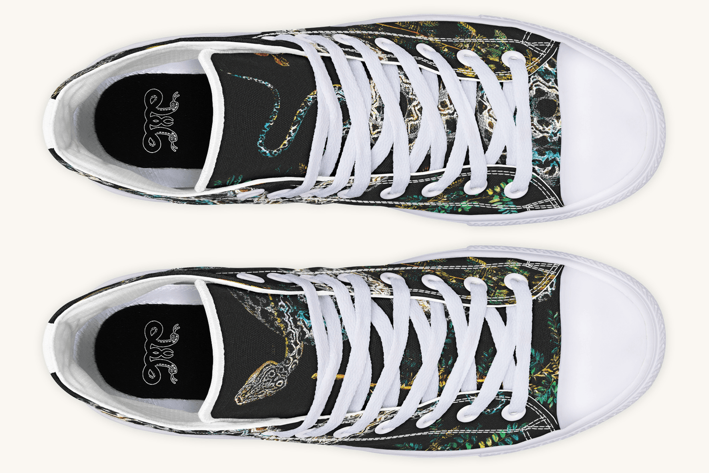 Serpent in Bloom Multicolor Snake on Black Hightops - Jaded Lament