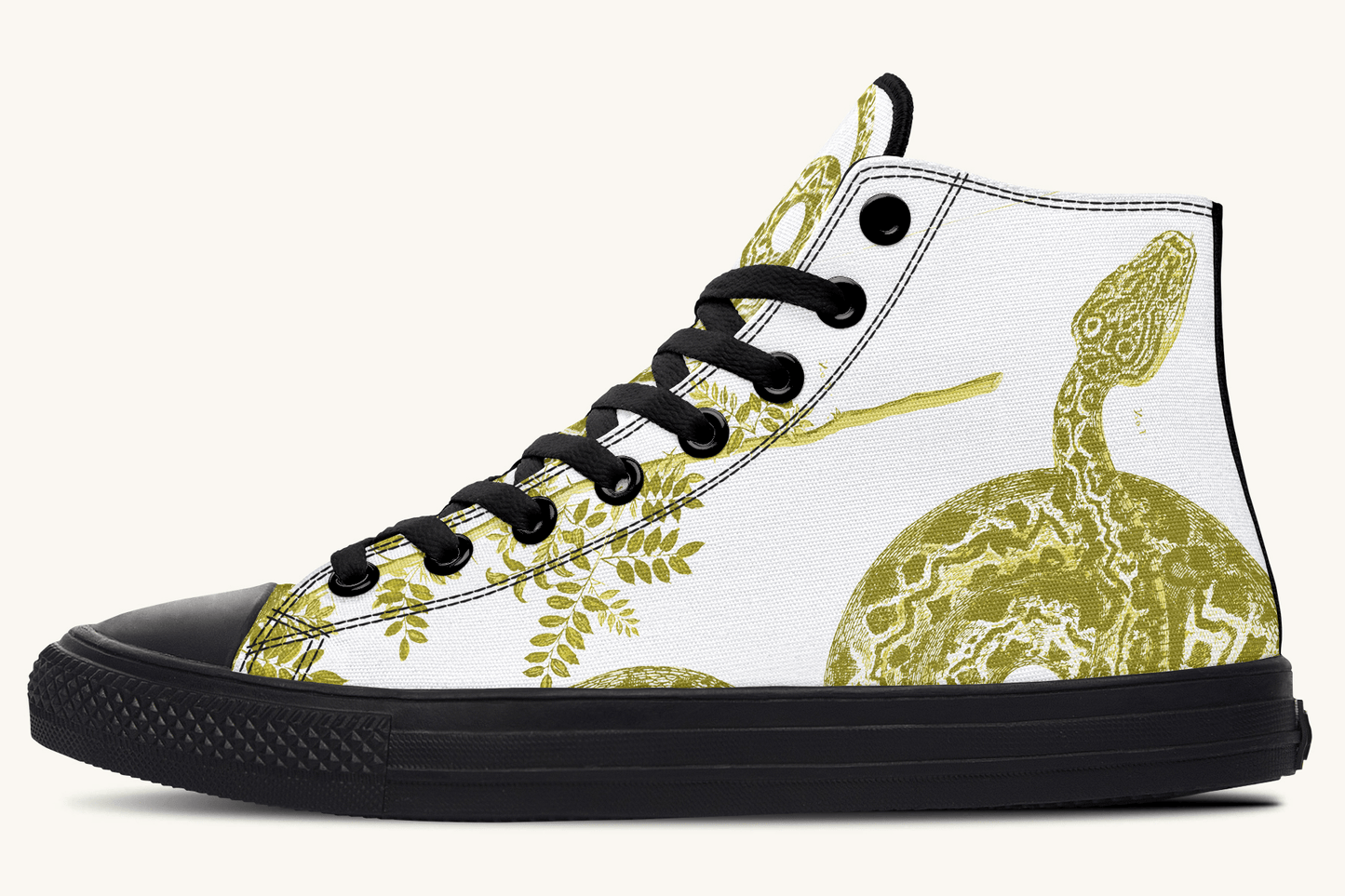 Serpent in Bloom Gold on White Hightops - Jaded Lament