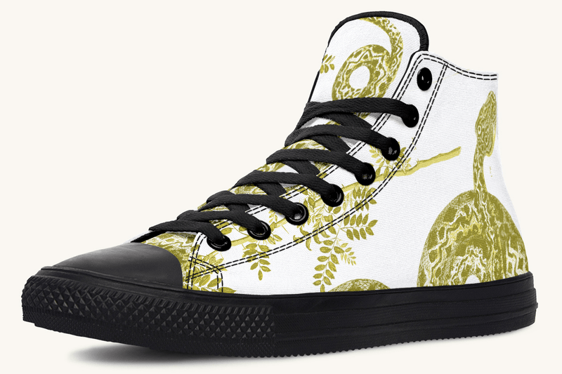 Serpent in Bloom Gold on White Hightops - Jaded Lament