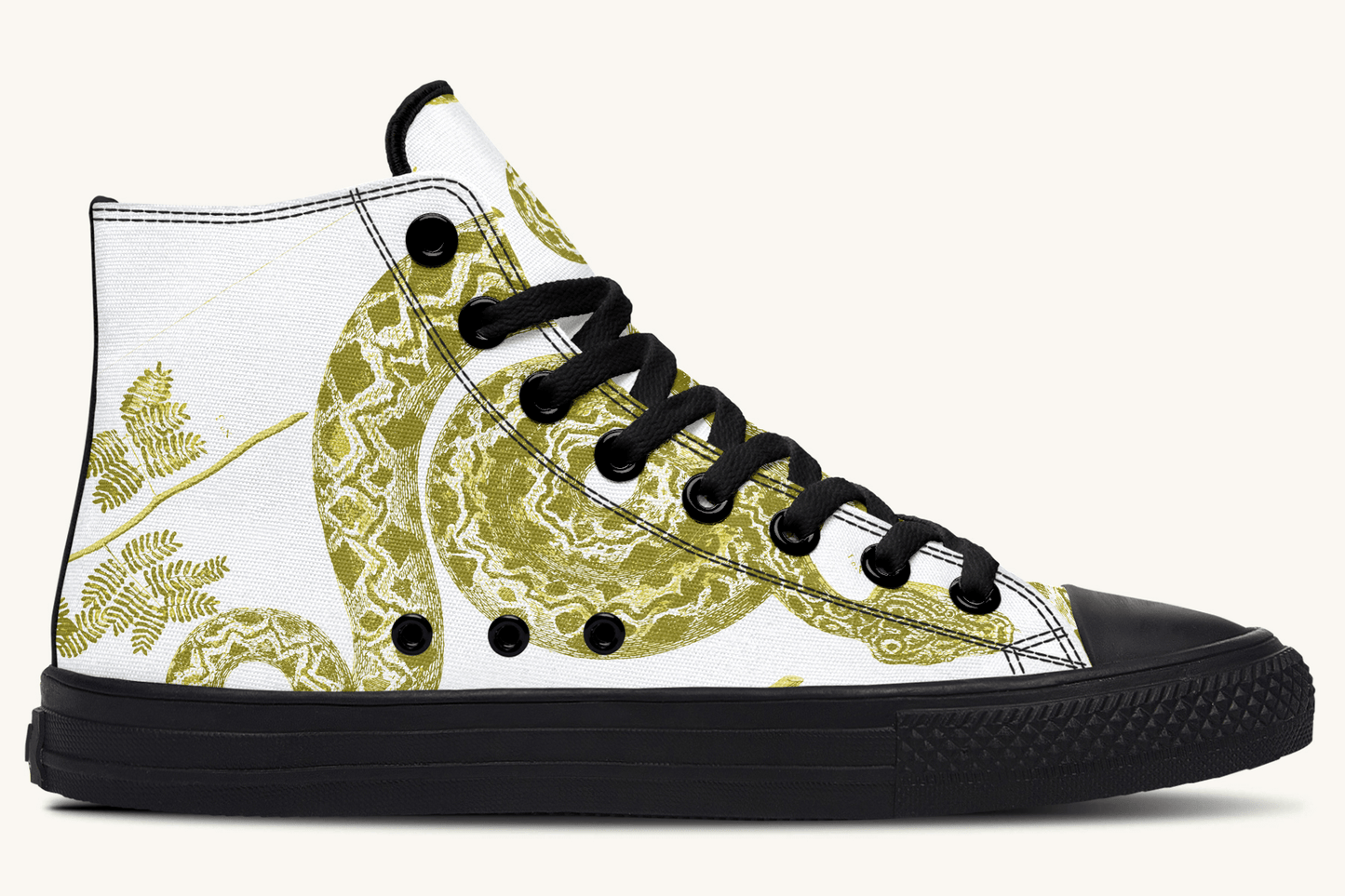 Serpent in Bloom Gold on White Hightops - Jaded Lament
