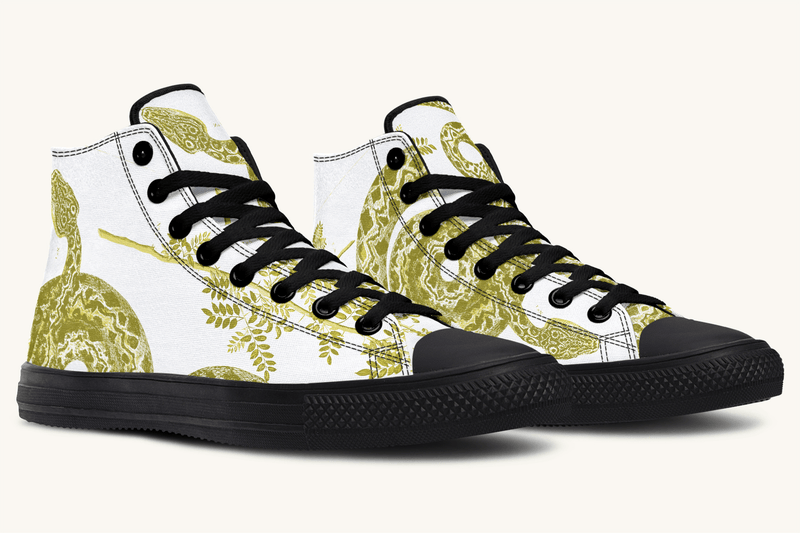 Serpent in Bloom Gold on White Hightops - Jaded Lament
