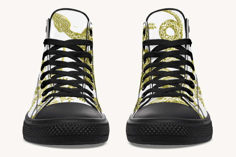 Serpent in Bloom Gold on White Hightops - Jaded Lament