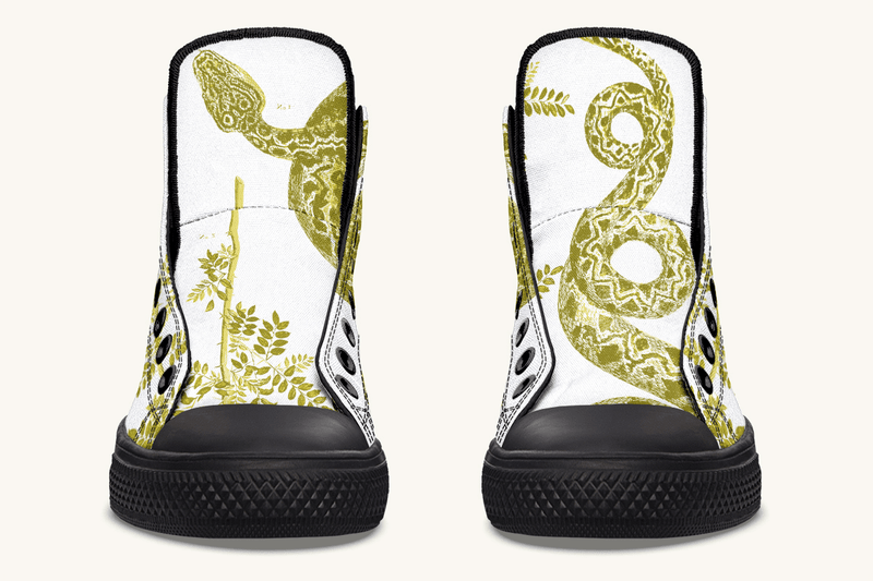 Serpent in Bloom Gold on White Hightops - Jaded Lament