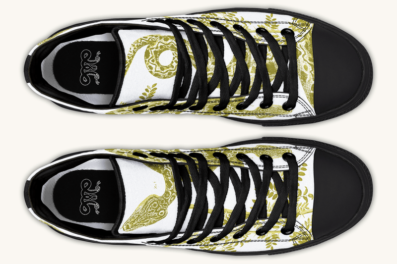 Serpent in Bloom Gold on White Hightops - Jaded Lament