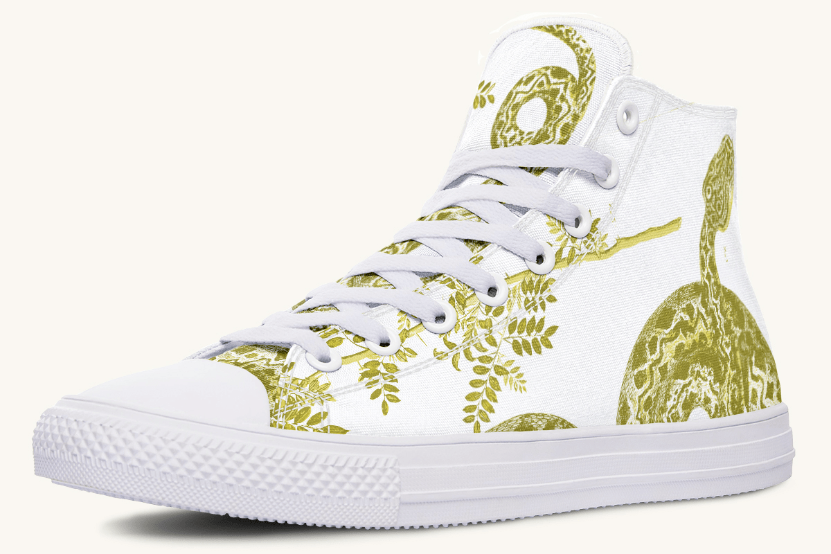 Serpent in Bloom Gold on White Hightops - Jaded Lament