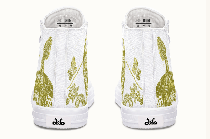 Serpent in Bloom Gold on White Hightops - Jaded Lament