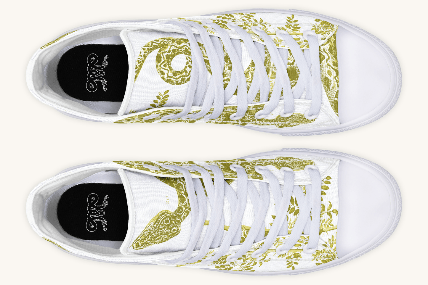 Serpent in Bloom Gold on White Hightops - Jaded Lament