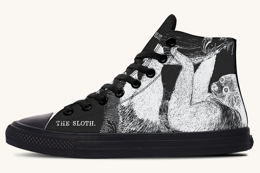 The Sloth Stays White Black Hightops