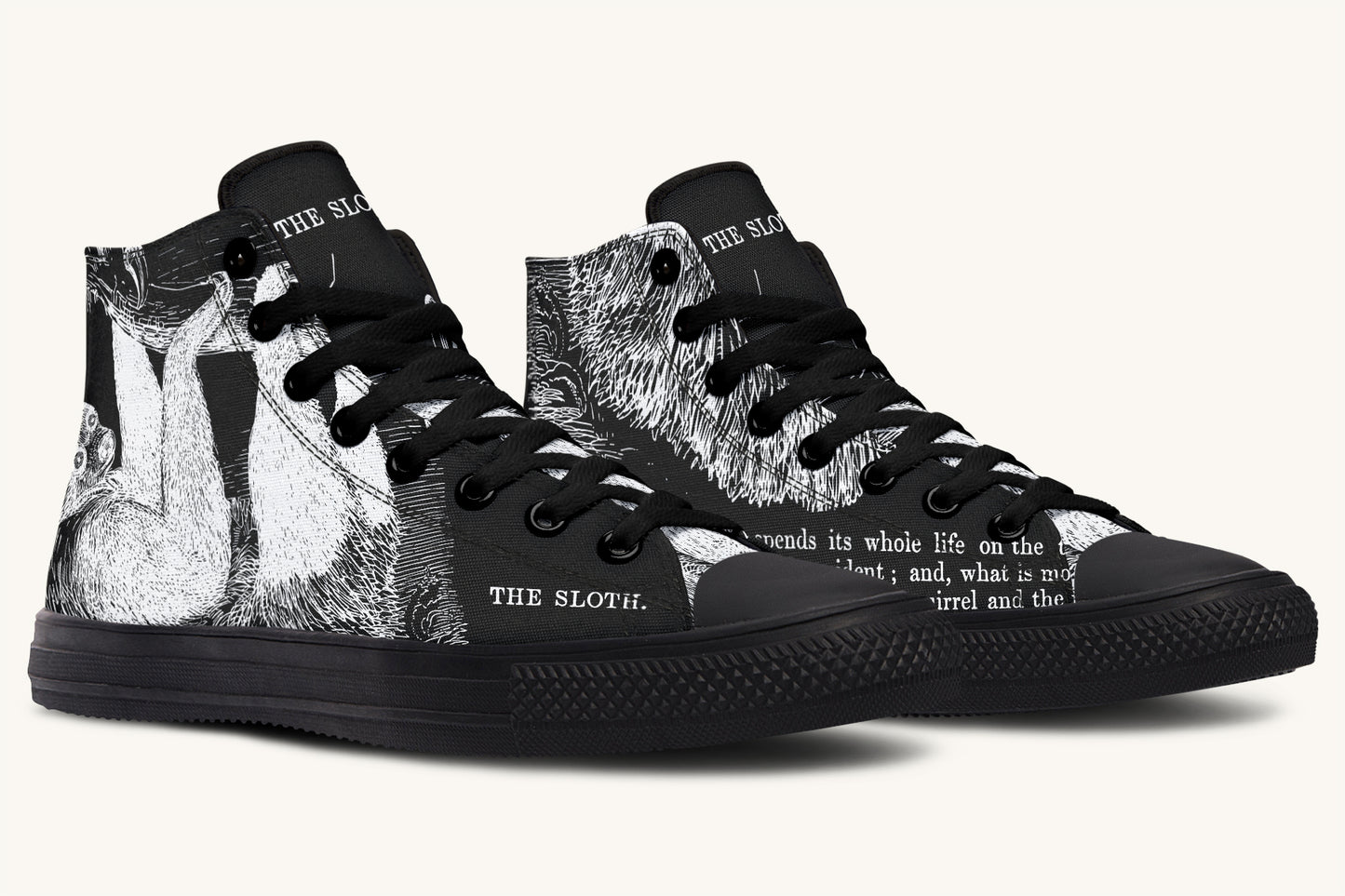 The Sloth Stays White Black Hightops