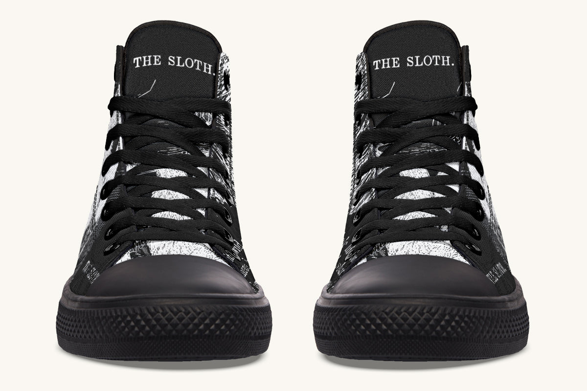 The Sloth Stays White Black Hightops