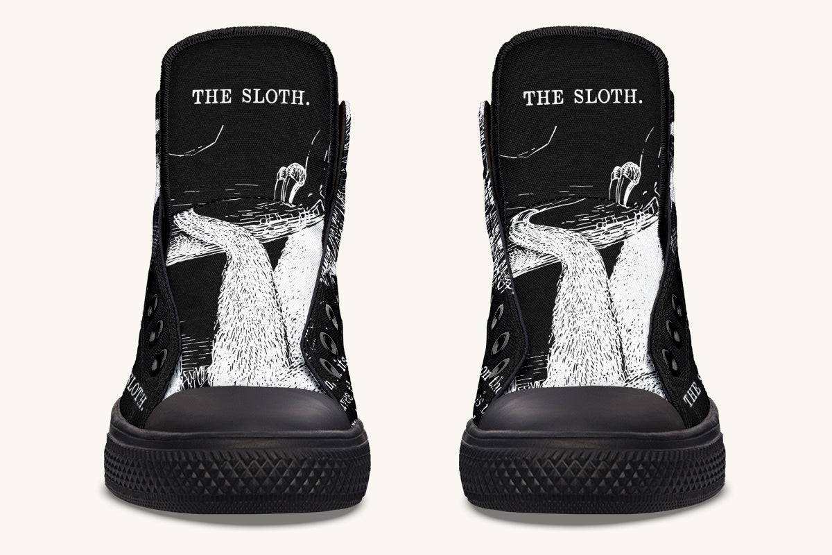 The Sloth Stays White Black Hightops
