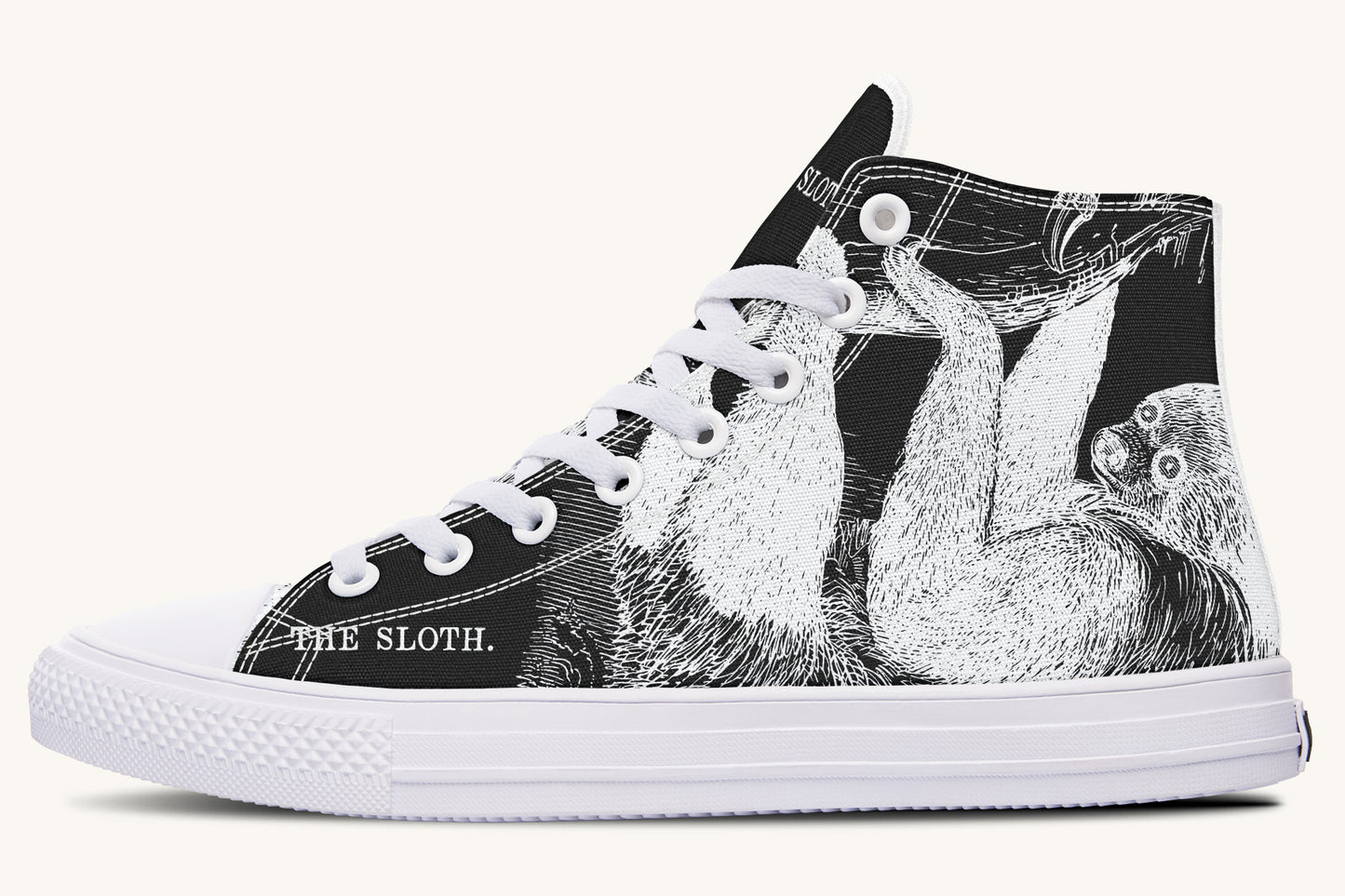 The Sloth Stays White Black Hightops