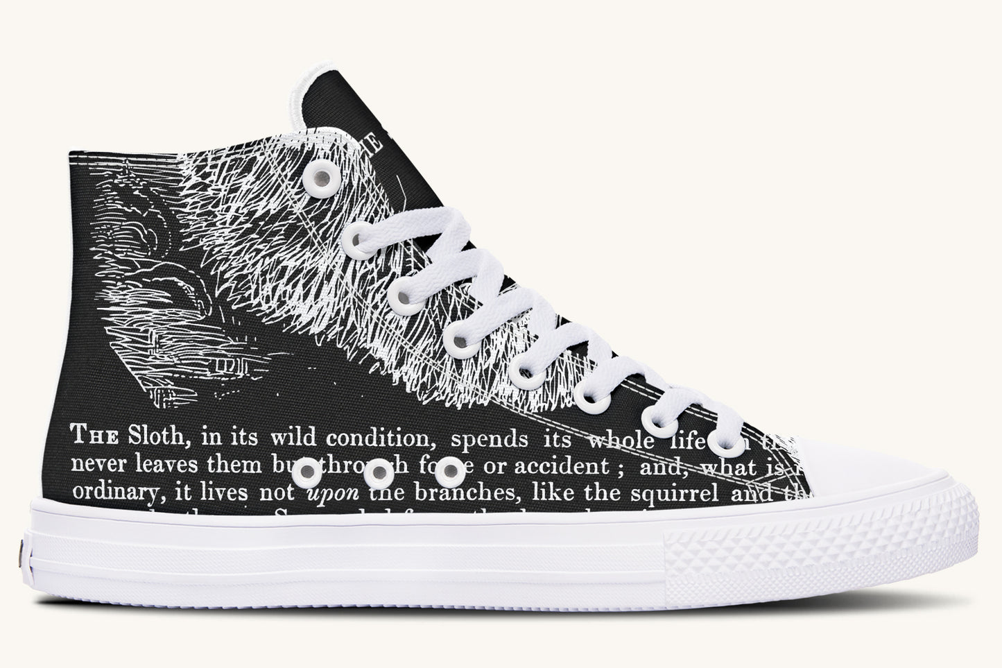 The Sloth Stays White Black Hightops