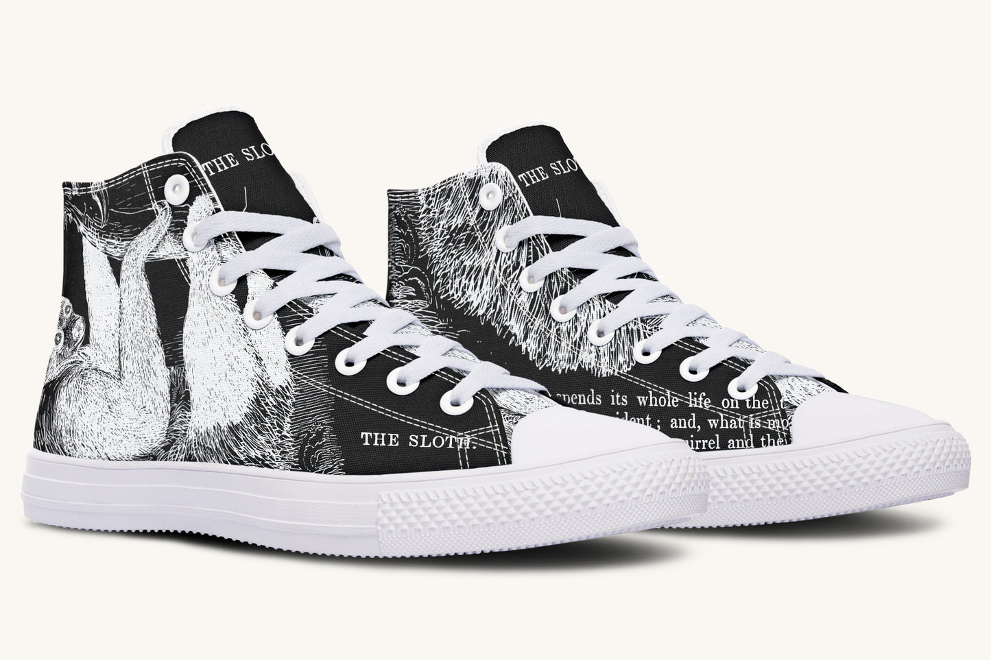 The Sloth Stays White Black Hightops