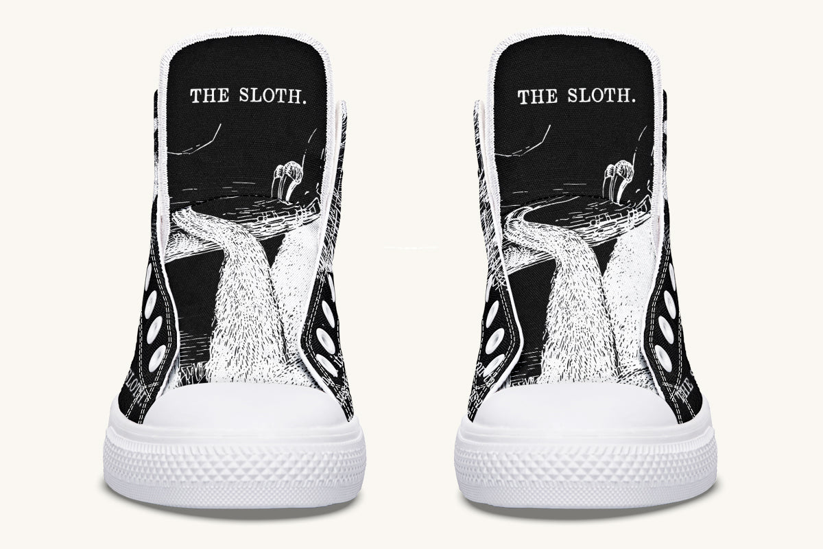 The Sloth Stays White Black Hightops