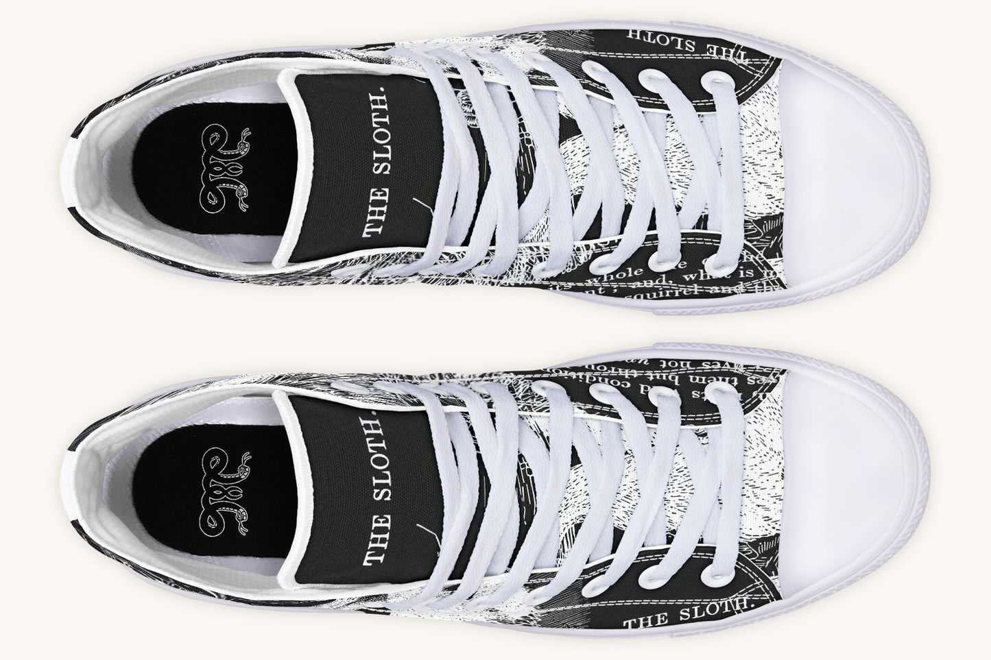 The Sloth Stays White Black Hightops