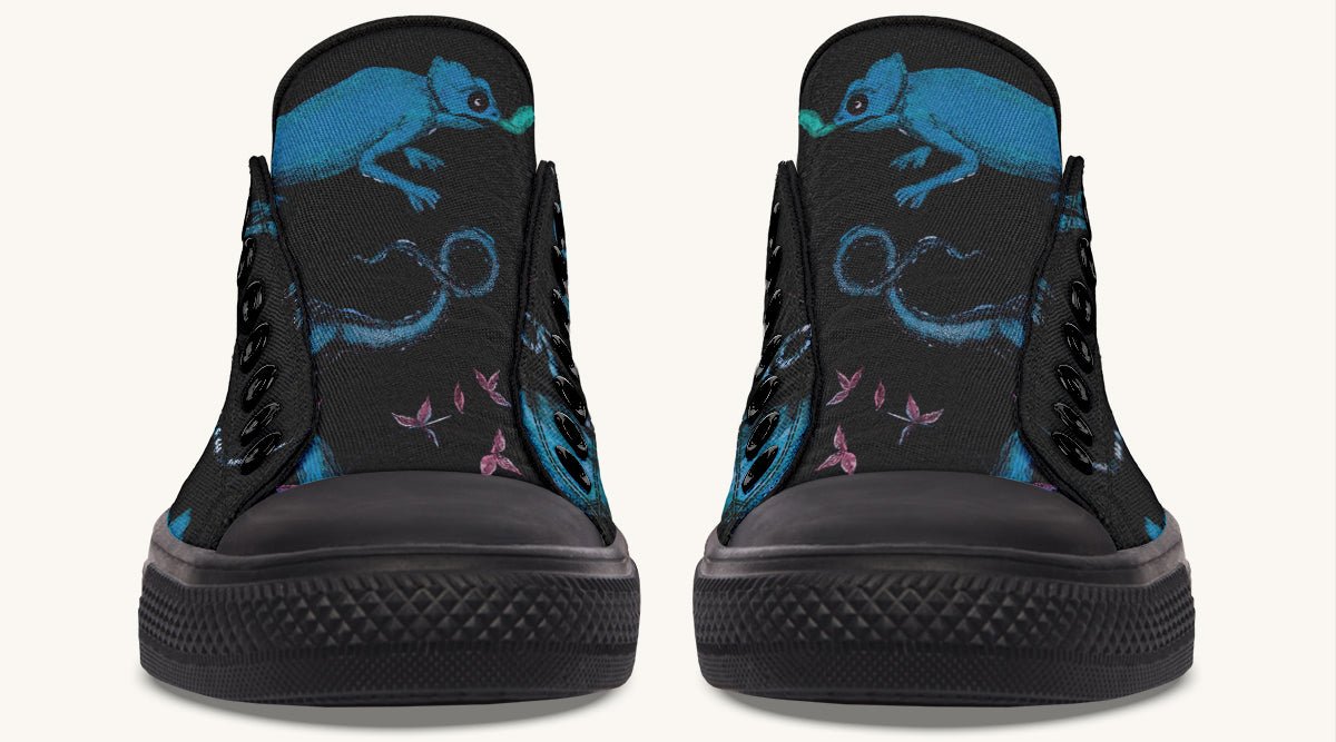 Reptilian in Bloom Black Blue Lowtops - Jaded Lament