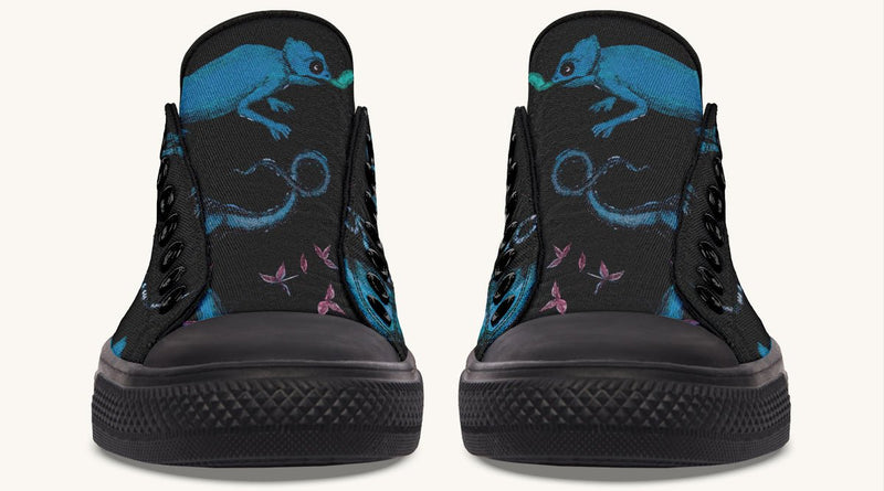 Reptilian in Bloom Black Blue Lowtops - Jaded Lament