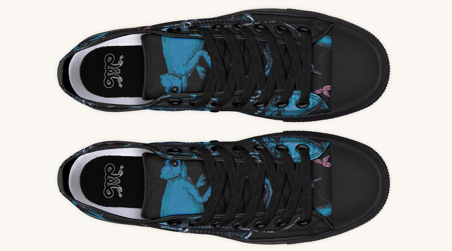 Reptilian in Bloom Black Blue Lowtops - Jaded Lament